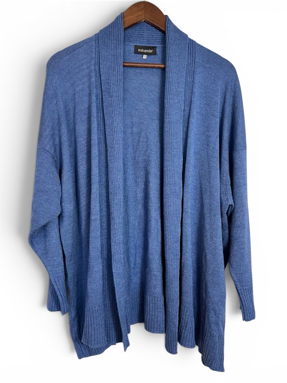 Eskandar Blue 100% Silk Knit Open Cardigan Sweater Lagenlook One Size Scotland